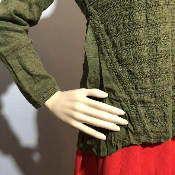 Style Co Sweater Women Size XS Green Army Olive Sheer Knit Hi Low Smock Crochet - Picture 4 of 10